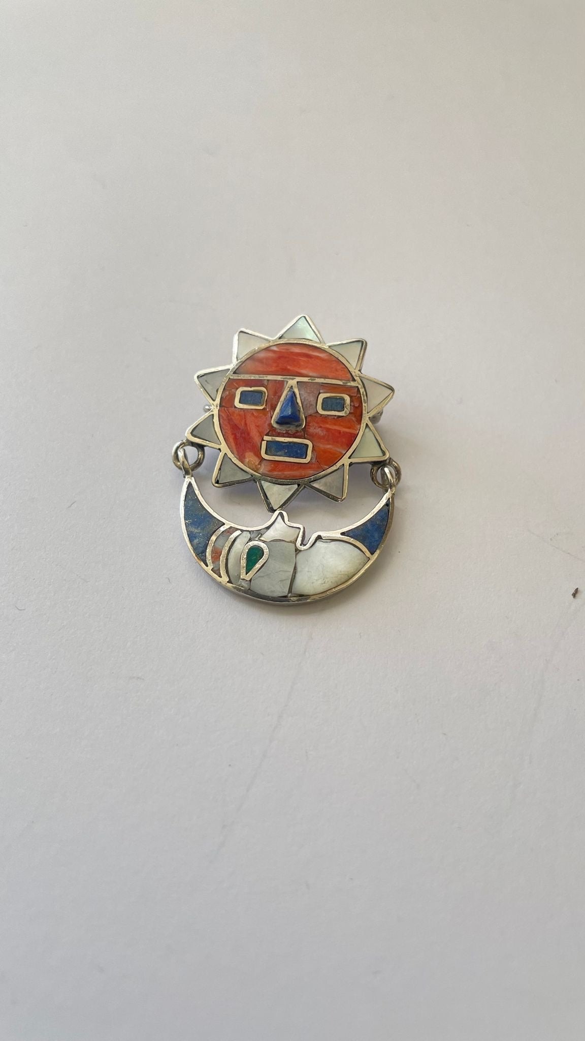 Silver moon, sun brooch