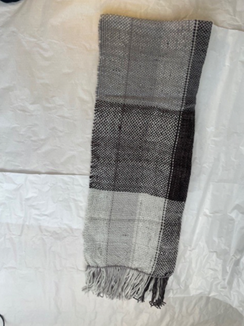 Handmade, wool ruana brown-écru-grey crochet