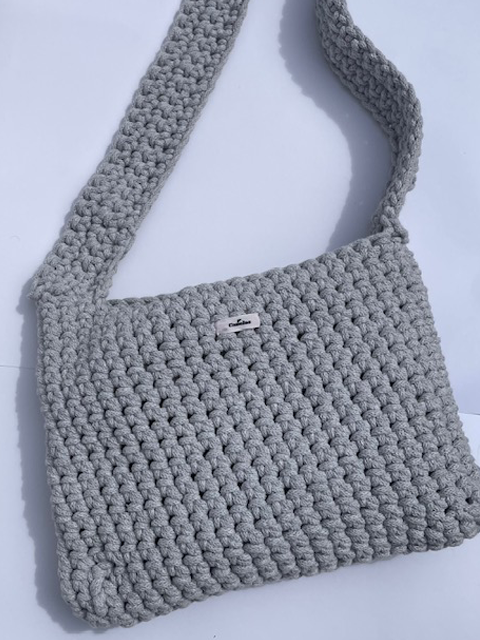 Handmade, grey bag, crochet.